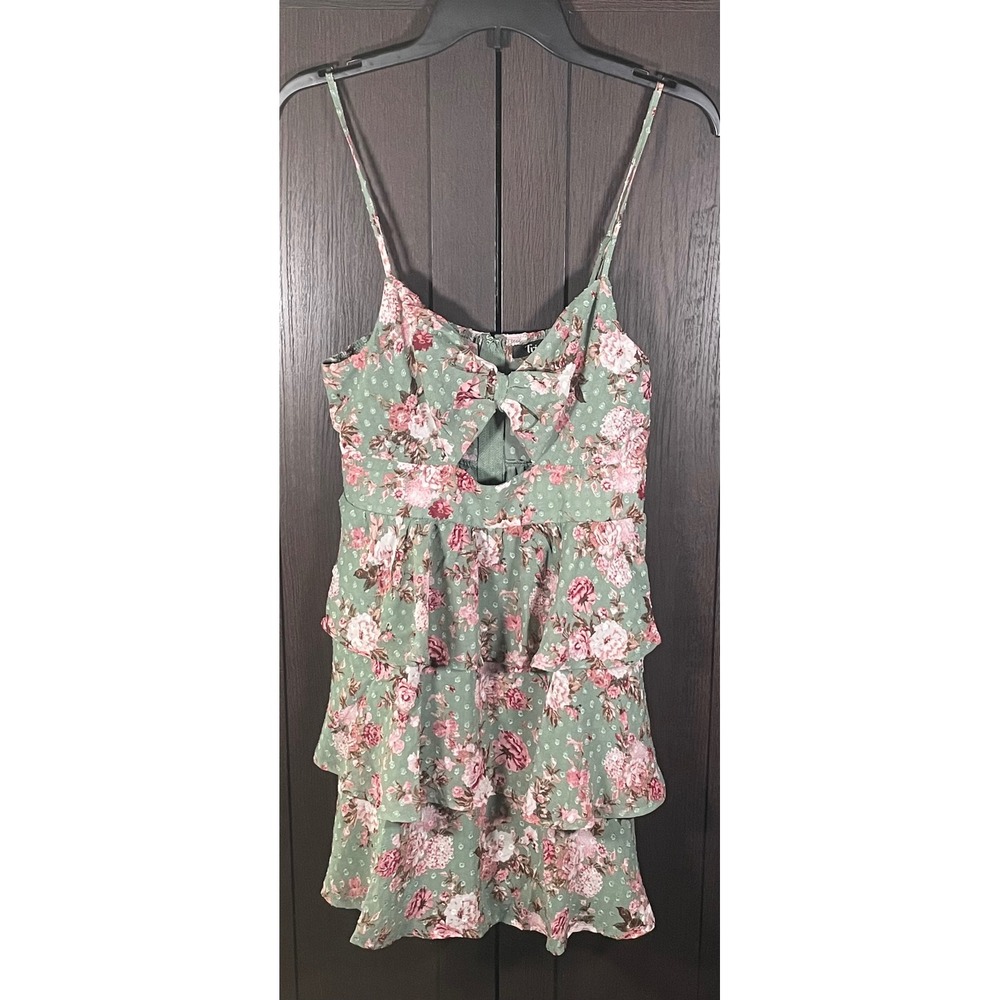 Trixxi Sage Floral Tiered Mini Dress XL Coquette Cottagecore Fairycore